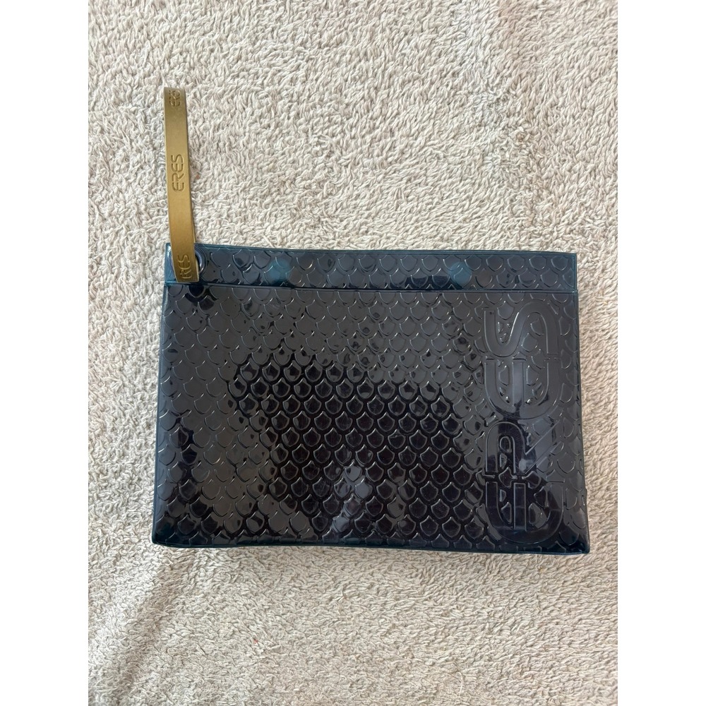 Eres Paris Teal Blue Fish Scale Embossed Jelly Clutch Wristlet Pouch Bag